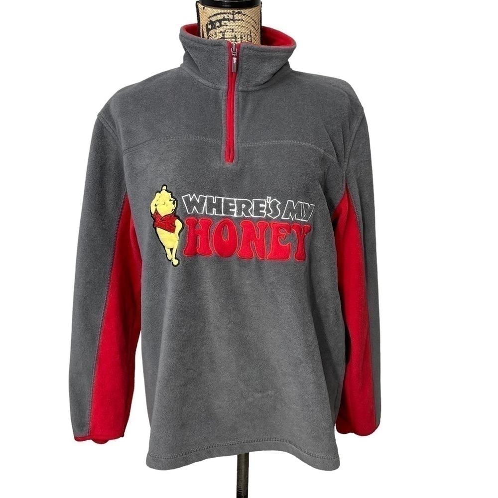 VINTAGE Disney Pooh Half Zip Fleece Sweater Size Large “Where’s My Honey”